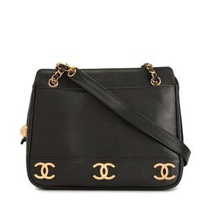 Authentic Chanel Triple CC Black/Gold Caviar Leather Chanel Shoulder Bag.